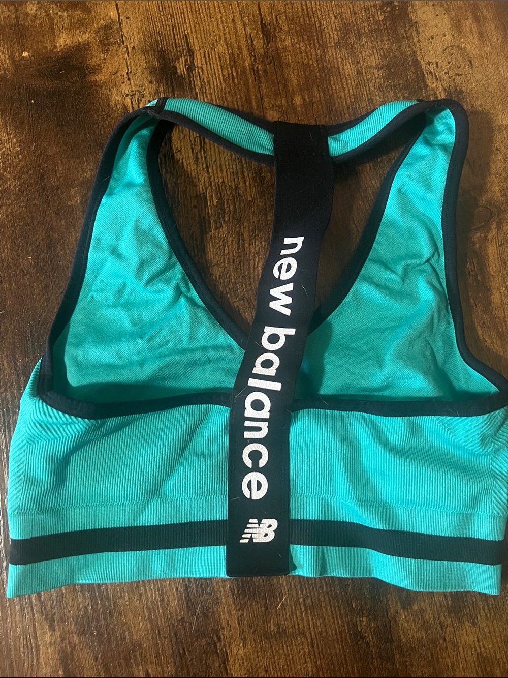 New Balance Teal Racerback Sports Bra with Black Trim